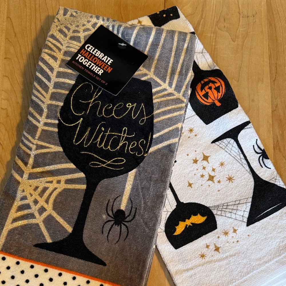 Festive Halloween Kitchen Towels - Black, White, and Orange